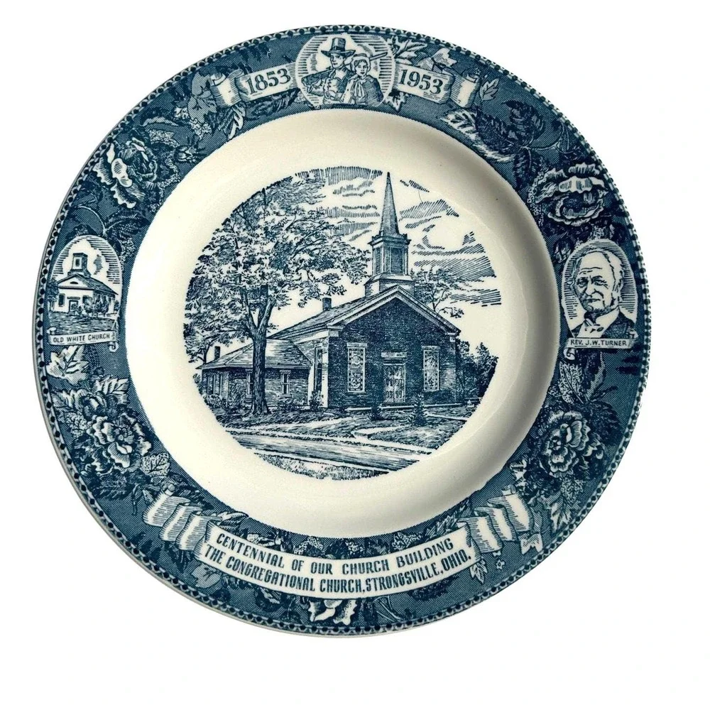 Strongsville OH Congregational Church‎ Vintage 1953 Plate Blue Transferware